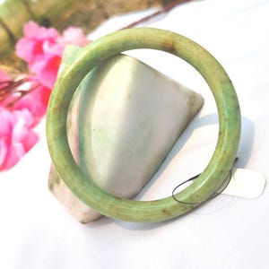 60mm Grade A Burmese Jade Bracelet for Women–Natural Jadeite Bangle, Apple Green & Honey Marble, Untreated Hand-Carved Jade Jewelry Amulet