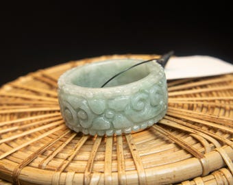 Hand-Carved Burmese Jade Flower Ring (US 11.5)