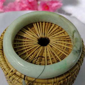 Handmade Burmese Jadeite Bangle Bracelet: Forest Green Snow Moss, 57mm