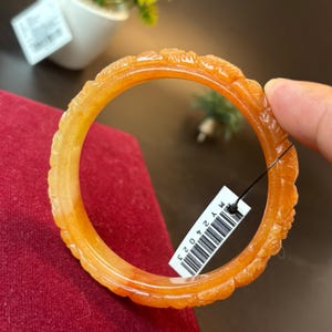 62MM Authentic Grade A Burmese Honey Yellow Jadeite Jade Bracelet – Handmade Flower‑Carved Natural Jade Talisman for Good Luck & Prosperity