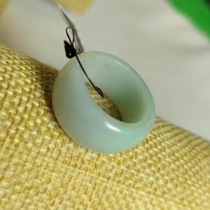 8 1/2US Genuine Wide Burmese Jade Ring – Natural Translucent Green & White Jade, Hand-Carved Symbol of Luck Prosperity Spiritual Balance