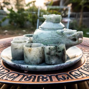 Natural Jadeite Jade Dragon Turtle Teapot Set w/ 5 Cups & Dish | Elegant Tea  Wine Set  Unique Gift for Collectors  Special Occasions