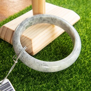 67MM Authentic Grade A Burmese Jade Bracelet Light Grey & Green Emperor Marble Pattern with Chic Jadeite Bangle Pendant