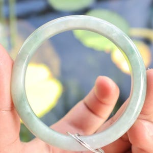 Grade A Burmese Jade Bangle: Handcrafted Light Green Jadeite (57.5MM)