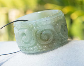 Hand-Carved Jadeite Jade Ring: Apple Green Floral, Size 10 US