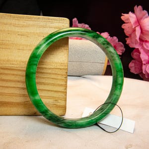 62MM Burmese Jadeite Jadeite Bangle: Grade A Jade Bracelet for Balance & Prosperity