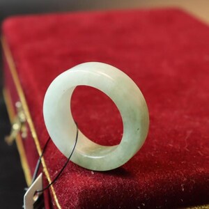 8 1/8USUnisex Natural Grade A Emerald Green Jadeite Ring | Broad Burmese Jade Band with Translucent Sheen | Symbol of Good Fortune Strength