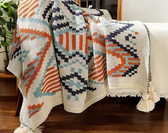 Boho Blanket, Summer Blanket, Lightweight Blanket,  Unique Pattern, Sofa Blanket, Couch Throw, Home Decor, Geometric, Bed Spread, Gift.