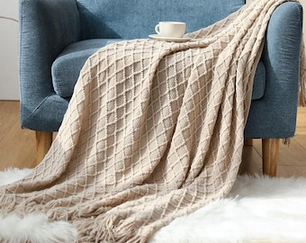 Nordic Throw, Blanket for Sofa, Diamond Style Blanket, Throw, Knitted Blanket, Bed Throw, Light Blanket, Spring, Quilt, Bed Spread, Handmade