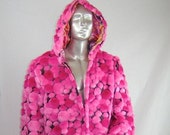 Ardiente hombre imitación piel enciende LEDs de capa - REVERSIBLE - rosa burbuja quema a piel sintética - Mandala Interior satinado - 80 blanco - edición limitada