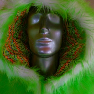 Burning Man Light Up Coat - Lime green faux fur - Psychedelic cotton interior - with backpack option