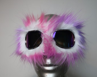 Gafas antipolvo con ribete de piel - Gafas antipolvo de monstruo de piel de unicornio rosa y morado - Gran Burning Man de piel - Gafas de moto de piel