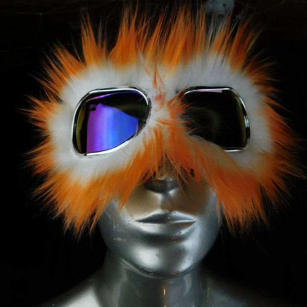 Fur trimmed Aviator Goggles - Orange Candy Unicorn Fur Monster Dust Goggles -Great fur Burning Man - Aviator Goggles -Fur Motorcycle Goggles