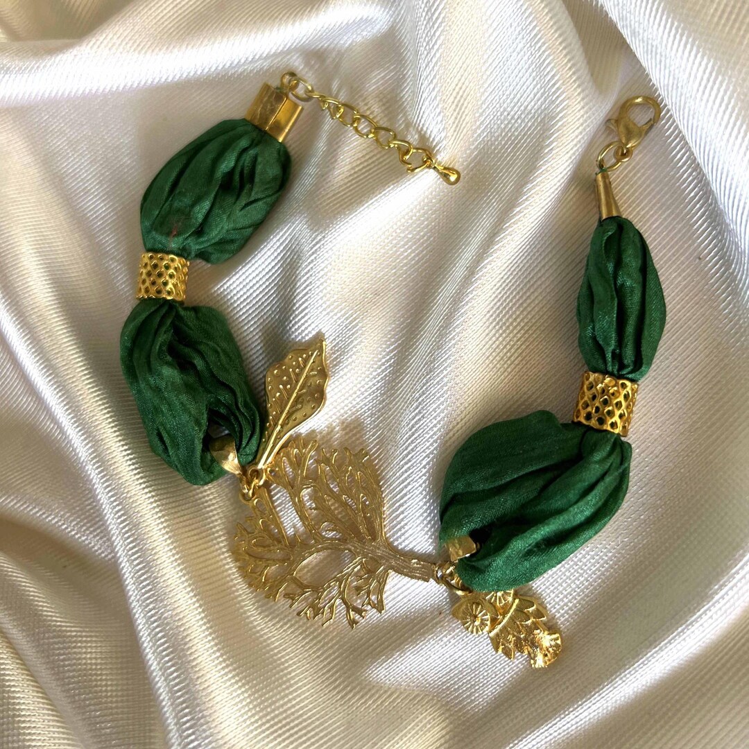 Maya Tourmaline Leaf Silk Bracelet