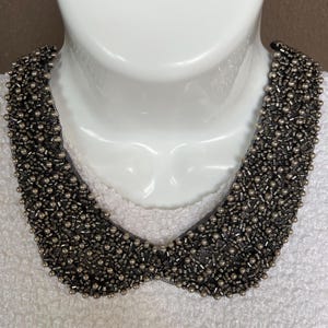 Beaded Collar Necklace with Silver Seed Beads, Adjustable Peter Pan Fabric Collar, Bib Necklace, Black & Silver Jewelry, Gift for Loved Ones