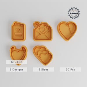 Heartfelt Expressions 5-Design Hochzeit Cookie Cutter Stempel Set, Größen S/M/L, Fondant, Ton, Seife 3D Print STL Bundle