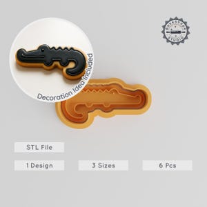 Black Caiman Cookie Cutter & Stamp Set, 3 Sizes, Tropical Alligator Reptile Fondant Clay Soap Mold