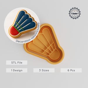 Badminton Shape Cutter & Stamp Set, Shuttlecock Cookie Fondant Clay Soap, 3 Sizes, Racket Sport Design STL File