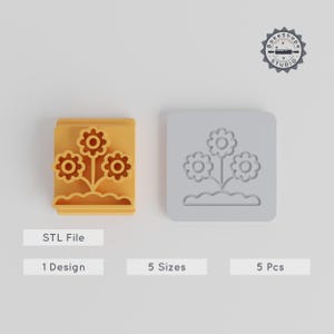 Daisies Stamp Tile Set, 5 Sizes, 3D Print STL for Clay & Cookies, Spring Blossom Floral Design