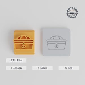 Sailor Hat Stamp Tile Set, Summer Nautical Marine Cap Fondant & Clay Cutter, 5 Sizes 3D Print STL
