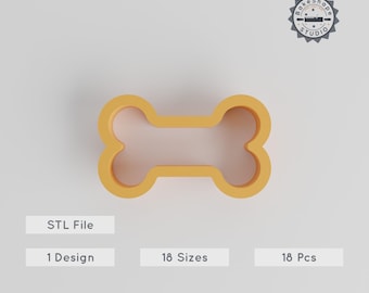 Bone Shape Contour Cutter Set, 18 Sizes for Cookies, Fondant, Clay, Soap, Pet Treats, Skeleton Chew Dog Treat STL File