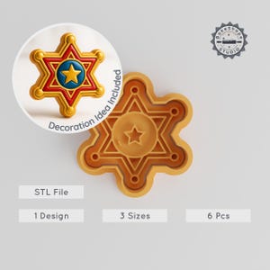 Sheriff Badge Cookie Cutter & Stamp, 4th of July Western Cowboy Deputy Star Decor, S/M/L, Instant Download STL