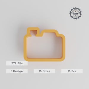 Camera Cookie & Fondant Cutter, Travel Theme, 18 Piece Set, 0.75-5 Inch Size Range, Instant Download STL for 3D Printing
