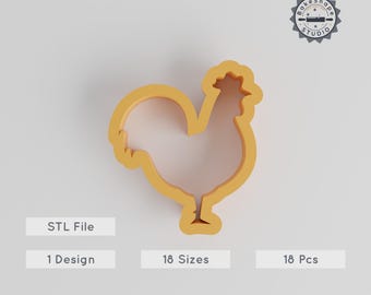 Rooster Contour Cutter for Spring, 3D Print STL, Farm Bird Shape, 18 Sizes, Perfect for Cookies, Clay, Soap