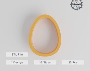 Egg Shape Cutter, 18-Piece Set, 3D Printing STL, Easter Cookies, Fondant, Clay, Soap