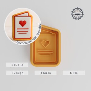 Liebeskarte Ausstechform & Stempel Set, Hochzeit, romantische Einladungen, 3 Größen, perfekt für Kekse, Fondant, Ton, 6-teiliges 3D-Druck-Bundle