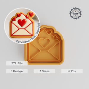 Liebesbrief Ausstechform Set, Herz Umschlag, Romantische Post, 3 Größen, Perfekt für Kekse oder Fondant, 3D Druck STL