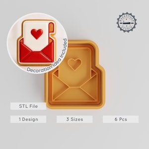 Juego de cortadores de galletas con forma de corazón, forma de carta de amor, impresión 3D STL, tamaños S/M/L, perfecto para galletas y manualidades con arcilla.