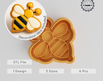 Bee Cookie Cutter and Stamp Set, 6 Piece Collection, 3 Sizes, Perfect for Spring Events, Fondant, Clay, Soap, 3D Printing STL File