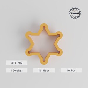 Sheriff Badge Shape Cutter, 4th of July Western Insignia & Cookie Fondant Clay Craft Set, 18 Sizes, Cowboy Star STL Files