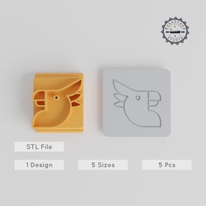 Cockatoo Stamp Tile Set, 5 Sizes, Parrot Bird Motif for Clay, Cookies & Fondant, Summer Tropical Bird Design
