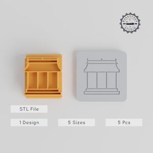 Asian Building Stamp Tile Set, 5 Sizes, Perfect for Clay & Cookies, Temple, Sacred Pagoda, Cultural Shrine, Instant Download STL