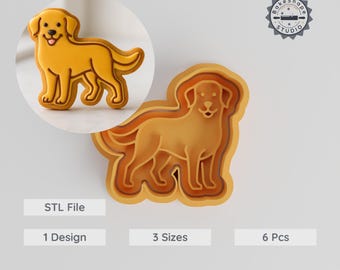 Golden Retriever Cookie Cutter & Stamp Set, Dog Theme, 3 Sizes for Fondant or Cookies