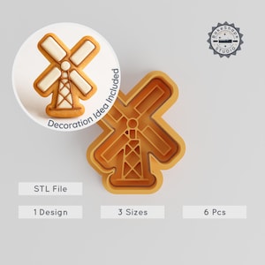 Windmill Cookie Cutter & Stamp Set, Farm Mill Fondant Decor, S/M/L Sizes, 6 Piece Collection