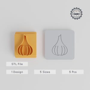 Garlic Stamp Tile Set, Food Motif for Clay, Fondant & Cookies, 3D Print STL, Summer BBQ Picnic Decor