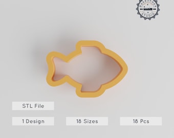 Fish Shape Cutter Pack, 18 Sizes, Sea Creature Theme, Perfect for Cookies, Fondant & Clay, Beach Day 3D Print STL
