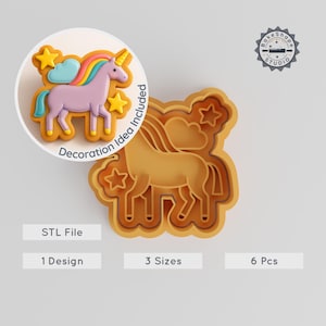 Unicorn Cookie Cutter & Stamp Set, 3 Sizes, Fantasy Baking Tool, Perfect for Birthdays, Fondant, Fairytale Party Decor