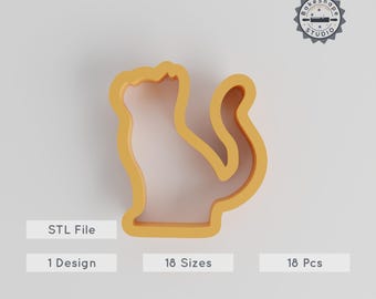 Kattformsutstickare, 18 delar, storlekar 0,75"-5,00", kak- och fondantverktyg, katt, kattunge, kattunge, djur STL-fil för 3D-utskrift