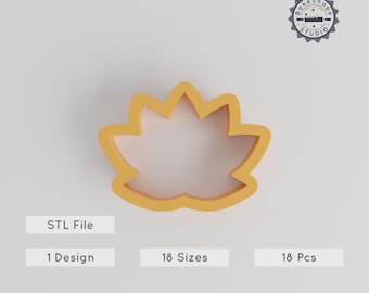 Lotus Shape Cutter for 3D Printing, 18 Sizes, Perfect for Cookies & Fondant, Sacred Flower, Water Blossom, Spring Event Decor