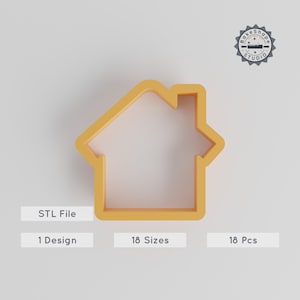 Juego de cortadores con forma de casa, 18 tamaños (0,75-5,00 pulgadas), molde para galletas y fondant, 3D STL para inauguración de la casa, descarga instantánea