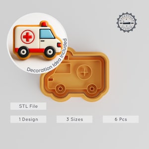 Lot d&#39;emporte-pièces Ambulance, impression 3D, formes de véhicule d&#39;urgence, 3 tailles, ensemble de 6 pièces, idéal pour fondant, argile, savon