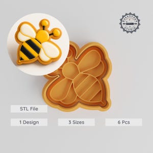Honey Bee Shape Cutter & Stamp Set, 3 Size Cookie Fondant Decor, Apiary DIY Baking Tool