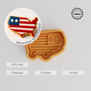 Uitsteekvorm en stempelset VS kaart, Independence Day 3D-print STL, bakvormen American Geography, verpakking van 6 stuks