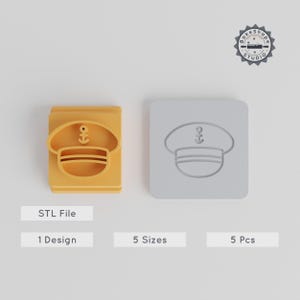 Captain Hat Stamp Tile for Clay & Cookies, Nautical Cap STL Pack, 5 Sizes, Summer Events