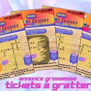 Ticket à Gratter pour célébrer une grossesse ! Annonces possible à Mamie Papi Tata Tonton. Ticket à gratter original "Mots Croisés"