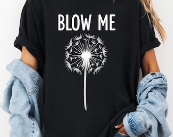 Retro-Vintage-Spruch mit Löwenzahnblume – Pusteblume, puste mich! SVG PNG – Sarkastischer Humor, Grafikdesign, Blumenhumor, Löwenzahn-Kunst, lustiges PNG